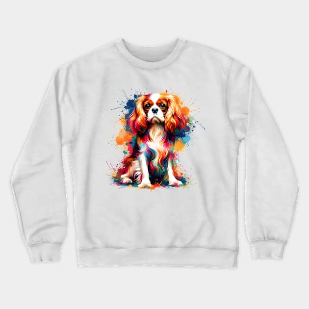 Colorful Splash Art Cavalier King Charles Spaniel Crewneck Sweatshirt by ArtRUs